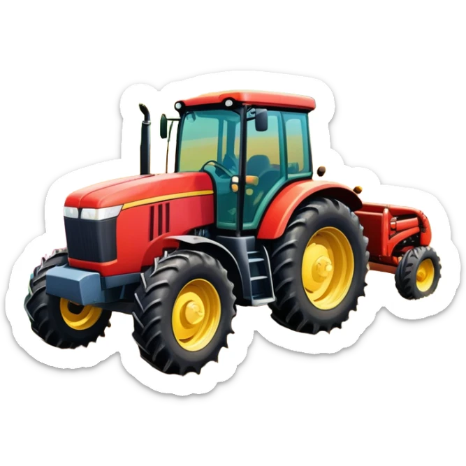 An icon showing close-up tractor in a colorful rural landscape, inspired by Farming Simulator 23. The design features vibrant fields, barns, and crops under a bright sky, with tractors working the land. The peaceful and immersive farming environment is highlighted with a transparent background sticker