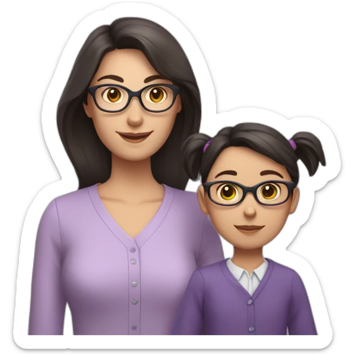 girl teacher in glasses with dark hair teacher in a lilac shirt with child sticker
