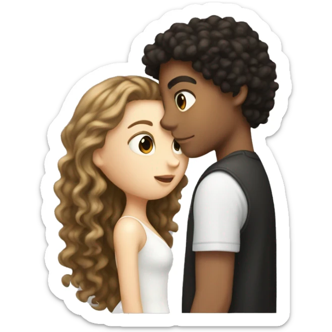White boy with dark hair kissing white girl with long dark curly hair sticker