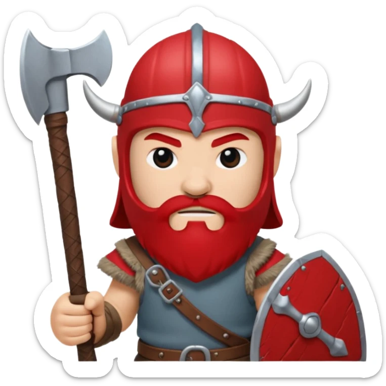 Viking avec une hache et un casque rouge et où on voit pas ses yeux peluche  sticker