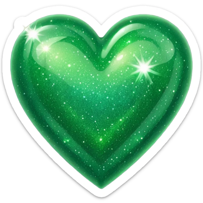 glitter heart, green sticker