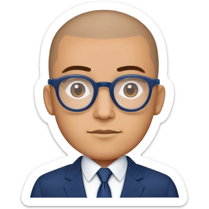 Buzz cut Puerto Rican male with oval head and square glasses and dark blue business suit  sticker