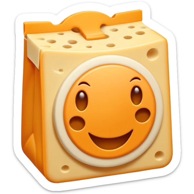 Emoji minimalista de una bolsa naranja de Cheese Tris estilo caricatura, con algunos palitos de queso visibles y líneas simples tipo emoji sticker