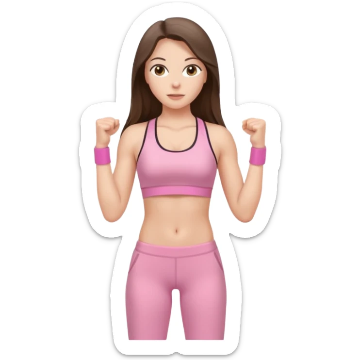 white brunette girl long hair with hazel eyes in light pink workout with abs clothes standing  sticker