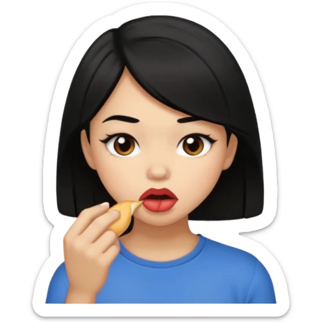 Brown light skin girl straight black hair biting her down lips and blushing sticker