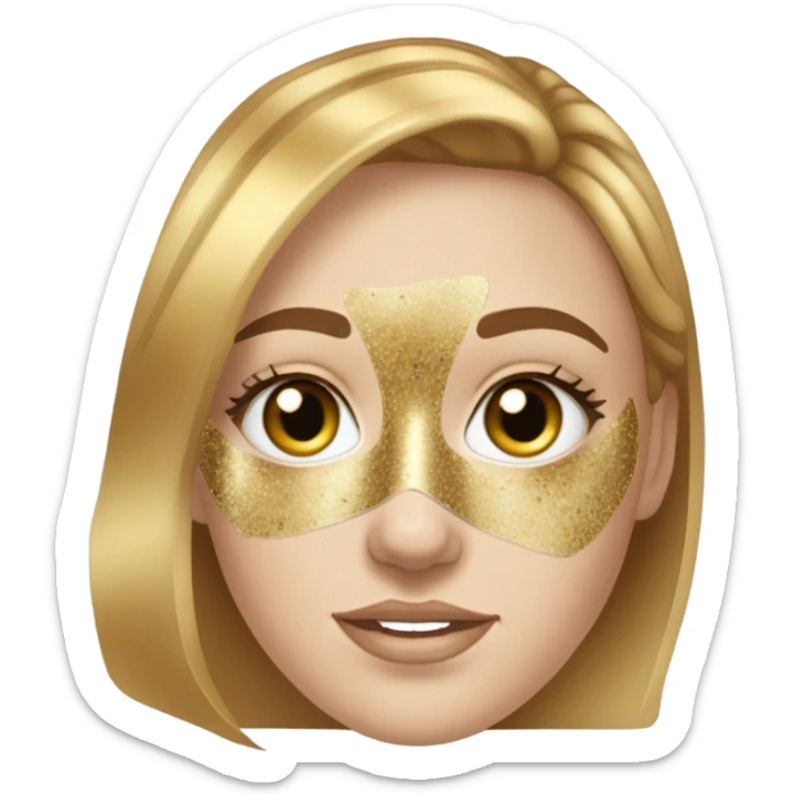 White girl with freackles and BROWN hair, and blue eyes using Gold gel mask under her eyes sticker