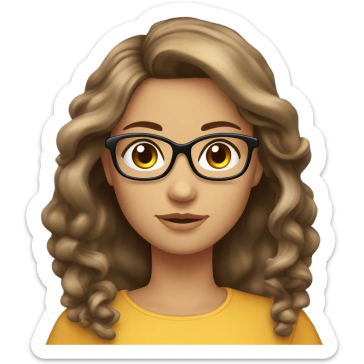 una ragazza con capelli e sopracciglia castani chiari,carnagione chiara media,occhiali neri e orecchini  sticker