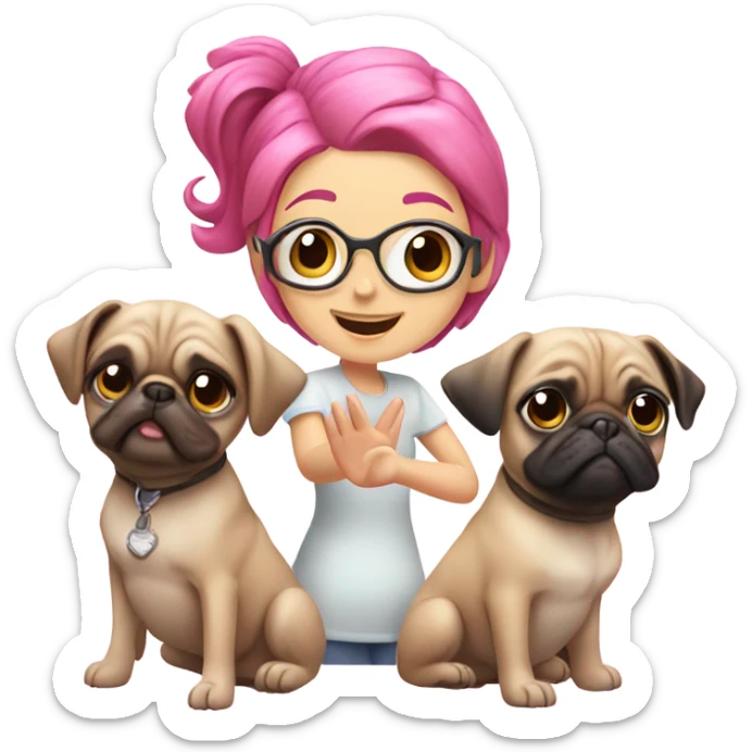 3 girls with pink hair giving each other a high five with a pug in the middle  sticker