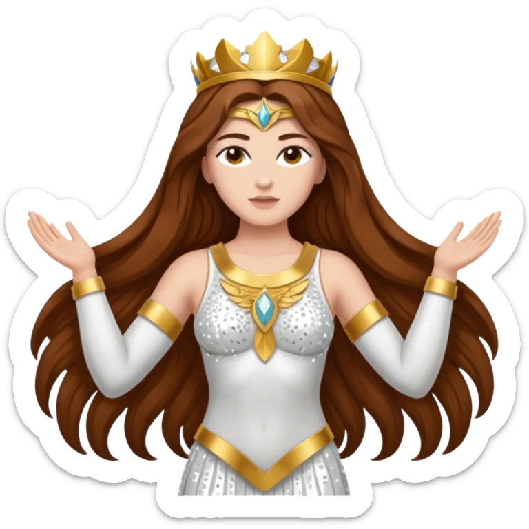 Nike, Goddess of Victory from Gods and Goddesses with long brown hair, white sequin outfit sticker