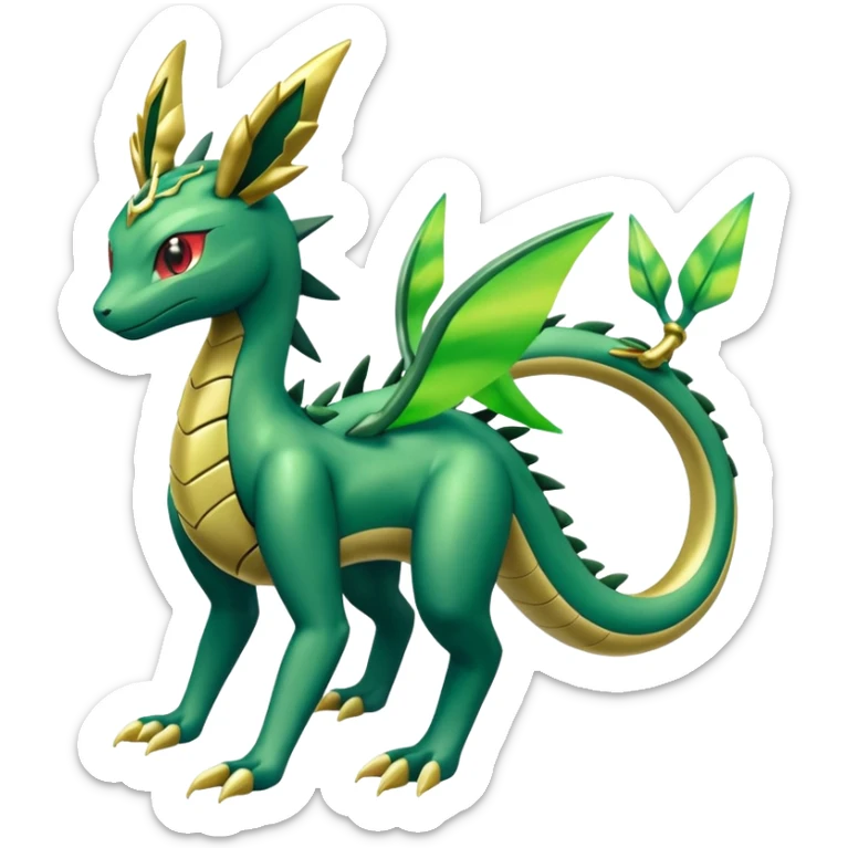 Shiny 4-legged Electrike-Rayquaza-Flygon-Virizion-Zygarde-Leafeon-fusion, full body sticker