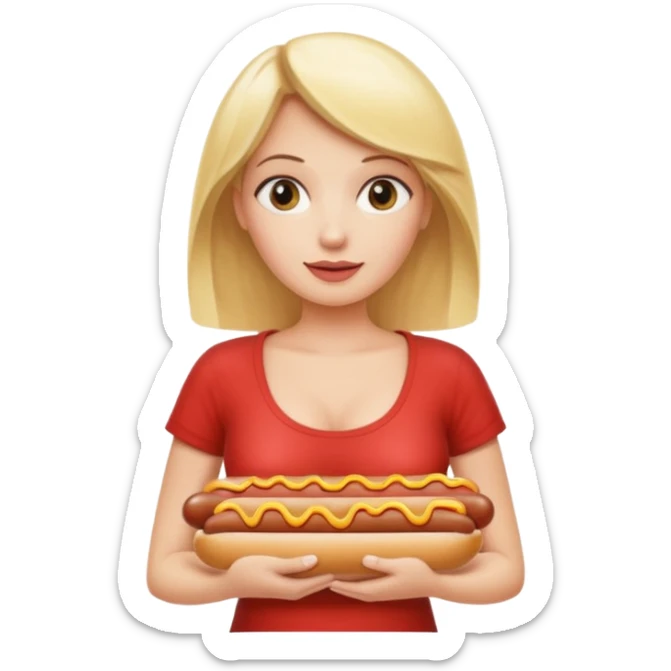 Naked blonde woman with hotdog in tits sticker