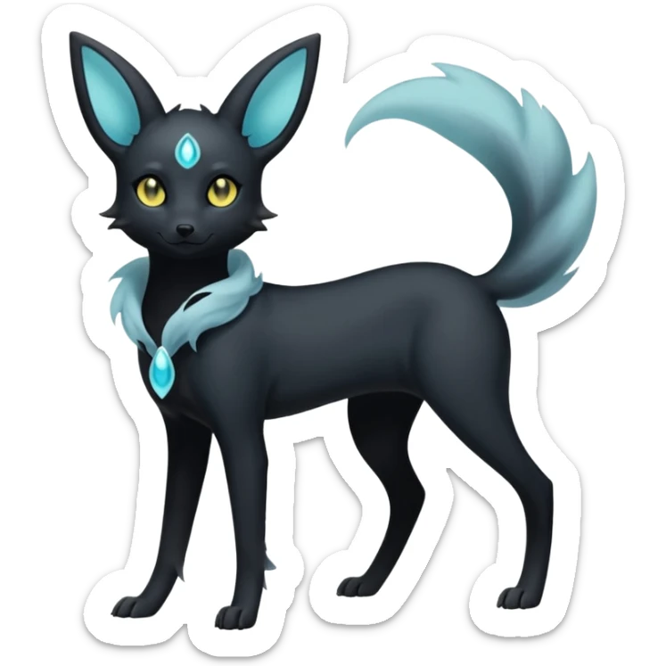 Shadowy Matte-Black Mysterious Wispy-Aura Fog-Veiled Elegant Umbreon-Fionbri-fusion-creature (full body) sticker