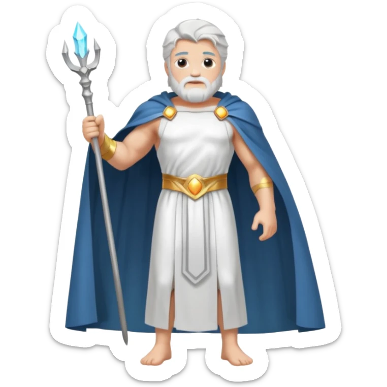fullbody silverhair shirtless god ZEUS, white robe over shoulder and cape, standing still sticker