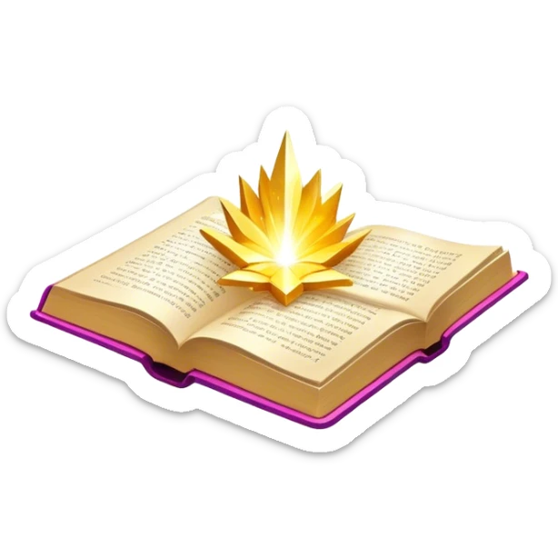 Un libro con un aura de colores vibrantes, con destellos dorados flotando a su alrededor,  un rayo de luz atravesándolo, simbolizando la explosión de creatividad sin miedo. 🌟🎨✨ sticker