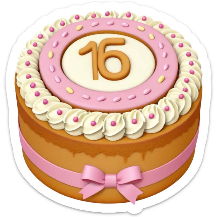 A round birthday bento cake in flesh color with the number sixteen on it.  sticker