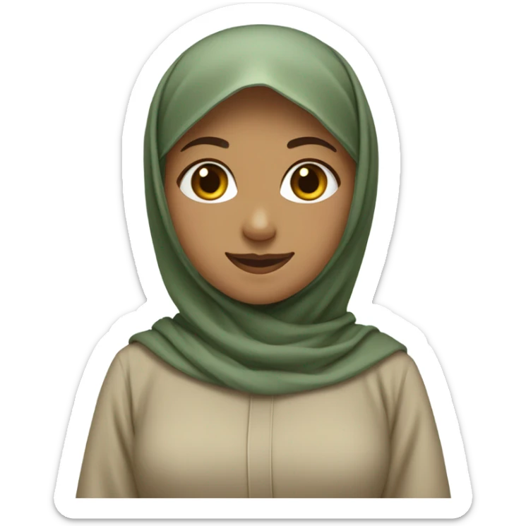 girl wearing a long sage green abaya. Smiling and with beige hijab. girl is standing up  sticker