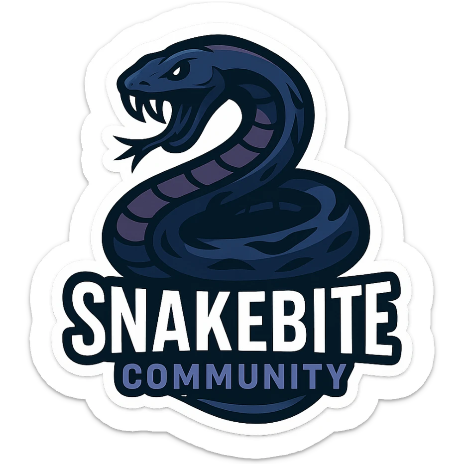 A stylish sticker featuring a snake in dark blue and dark purple tones for the Snakebite community. sticker