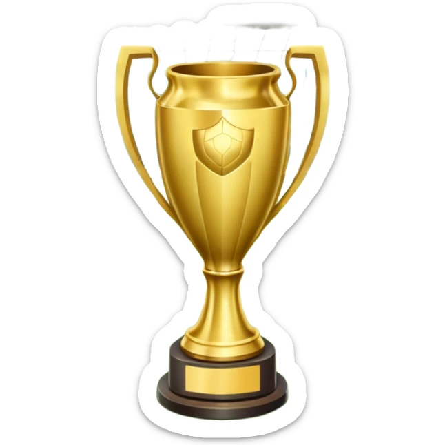 A football resting on the green grass of a soccer field, with goalposts and field markings in the background. In the foreground, the UEFA World Cup trophy gleams, symbolizing the pinnacle of football achievement, adding an element of prestige and competition to the scene. sticker