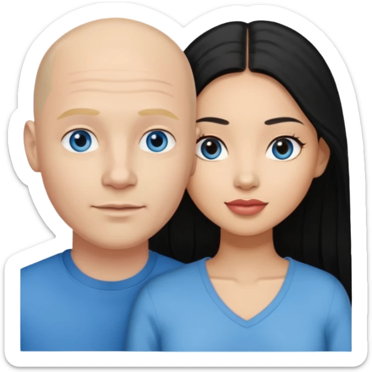 Bald white man blue eyes in love with Filipina woman with long hair and dark eyes sticker