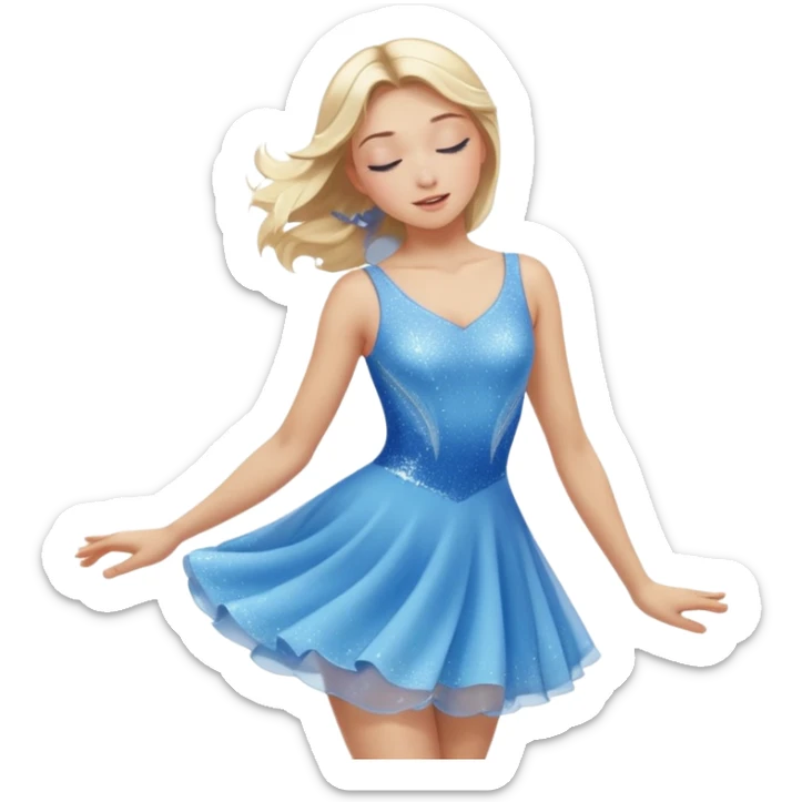 The ice skater girl in the sparkling blue dress spins gently with her eyes closed. sticker
