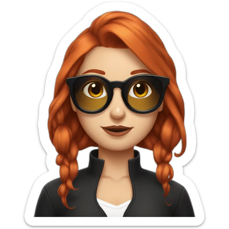 Bad Redhead girl bun Sun glass bun and wearing black with a cockatiel in the shoulder sticker