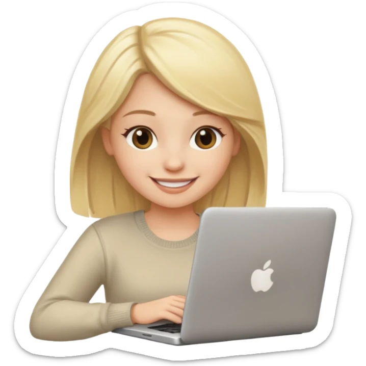 create an emoji of a woman working on her laptop. She is blond and young. sticker