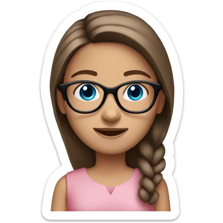 Girl with straight brown hair blue eyes and glasses pink dress  sticker