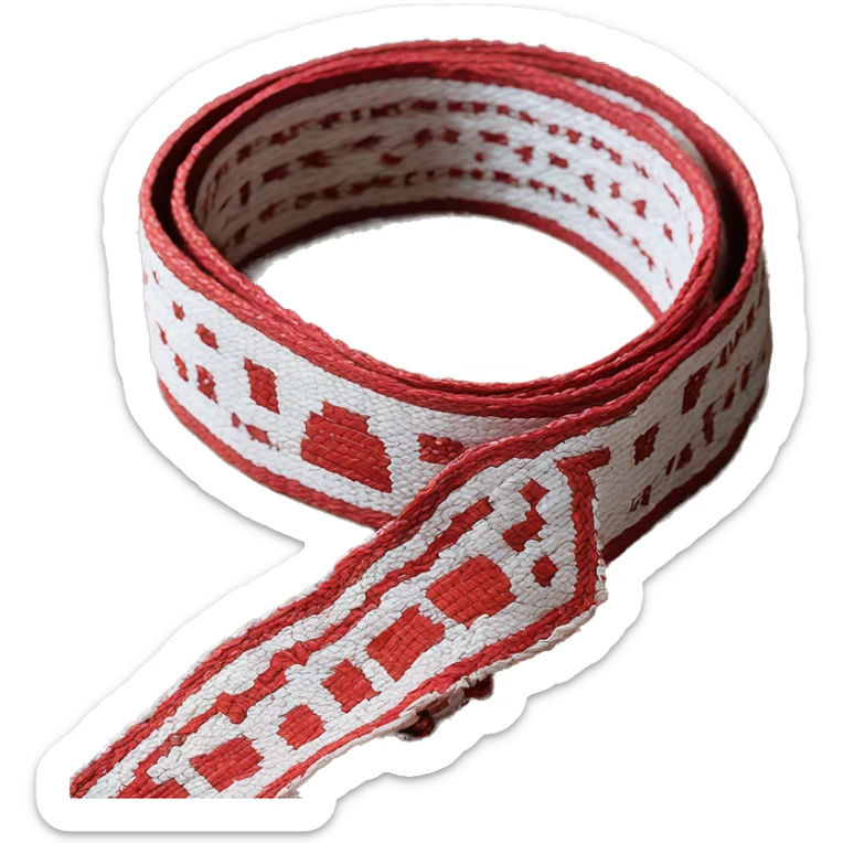 
 belt is considered an excellent handiwork of folk weavers. It consists of two-color red-white patterned fabric sticker
