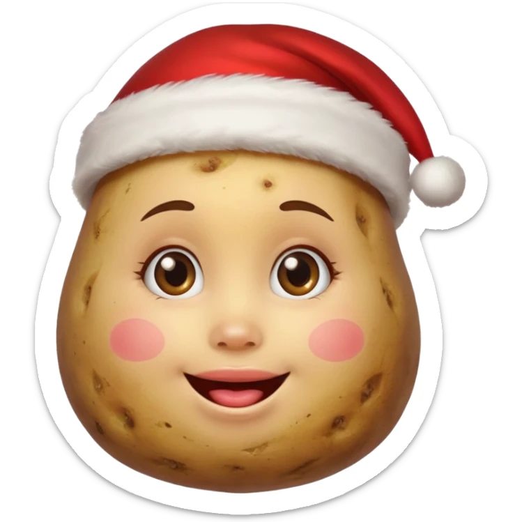 Potato with a happy girl face and a Santa Christmas hat on sticker