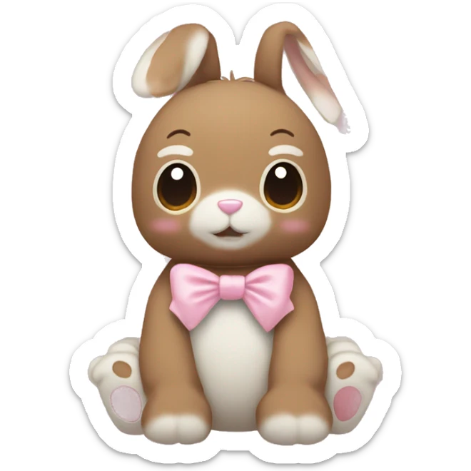 Pastel brown stuffed animal plushie with pastel pink ribbon on one of the bunnies ears sticker