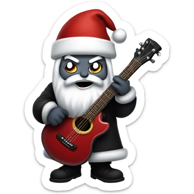Goth Santa Claus playing the guitar. Make him angry. No black face. Lots of jewelry  sticker
