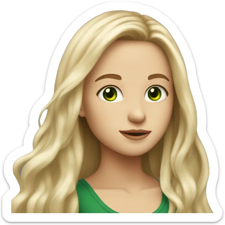White sun kissed girl with long straight wavy dirty blonde hair and green eyes sticker