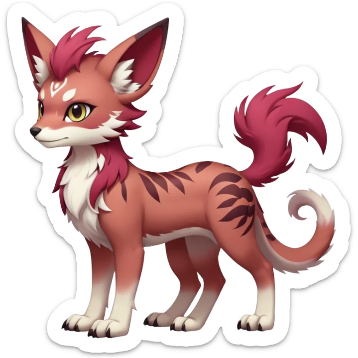 Male edgy cute cool exotic anime-styled Falvie-Fionbri-fantasy-creature-fursona-Fakémon-Pokémon, full body, with markings sticker