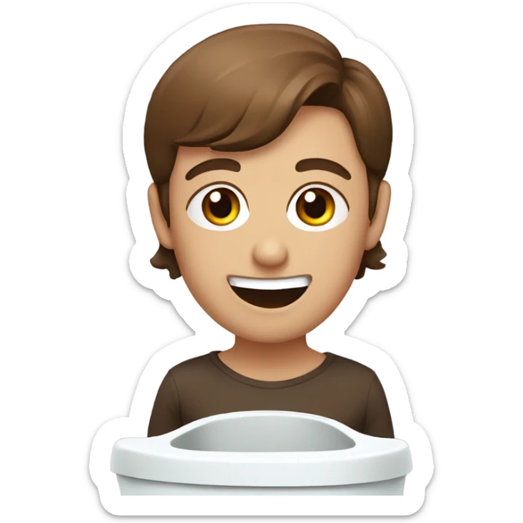 head with brown hair and really wide eyes and a big smile coming out of toilet sticker