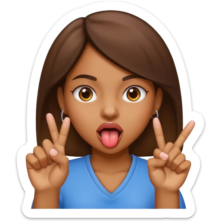 Brownskin Girl sticking out tongue holding up middle fingers  sticker