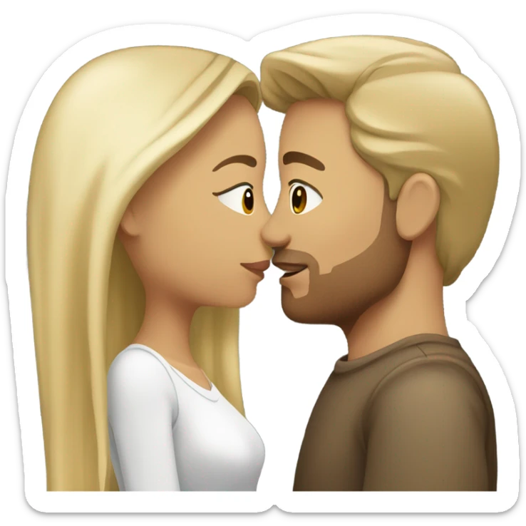Light skin mixed woman with brown hair kissing white man with blonde hair sticker