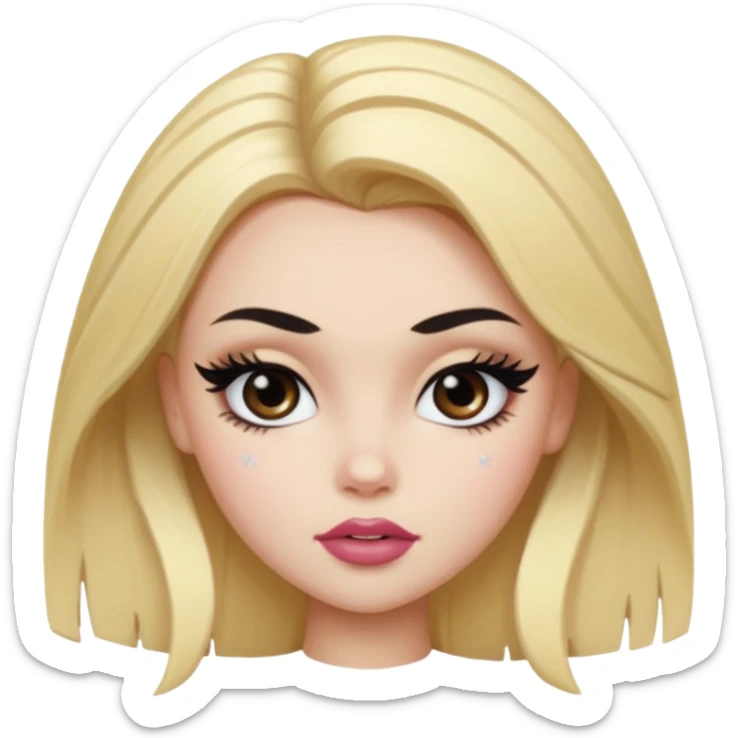 pale skin, bratz baddie, beautiful eyes,dark eyebrows, eyeliner, blonde hair sticker