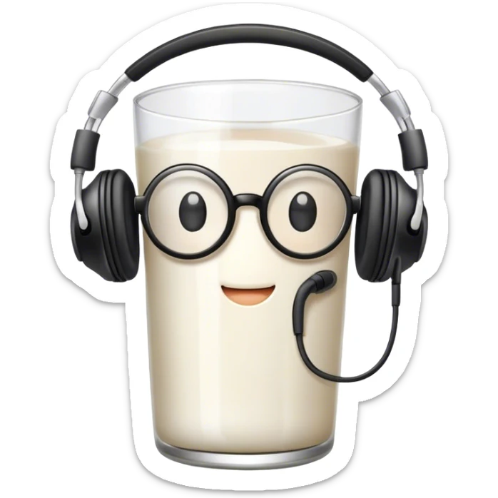 A glass of milk with headphones and round glasses sticker