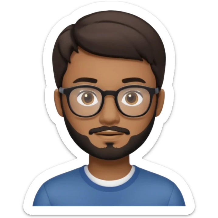 ios style memoji of a young man in his 20s, wearing glasses, with short brown-black hair and a short brown-black beard sticker