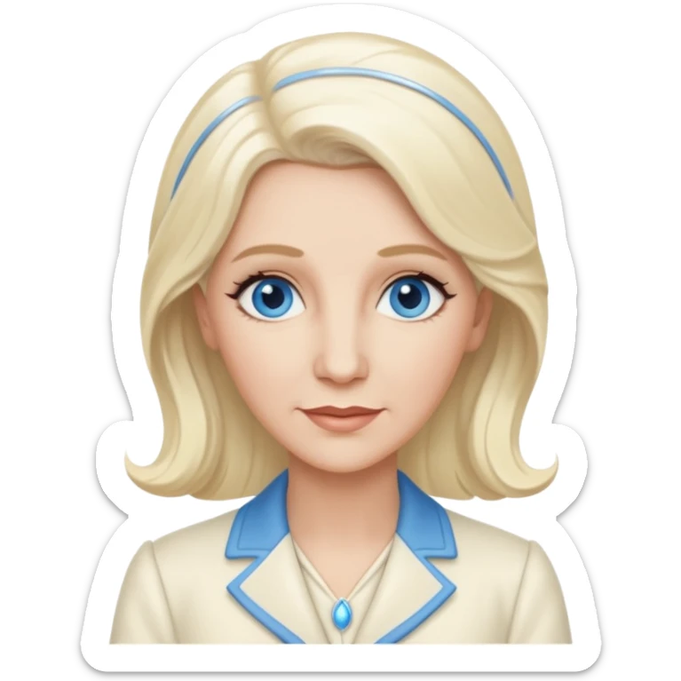 Patty Andrews from the Andrews Sisters with long platinum blonde hair, blue eyes, ivory outfit sticker