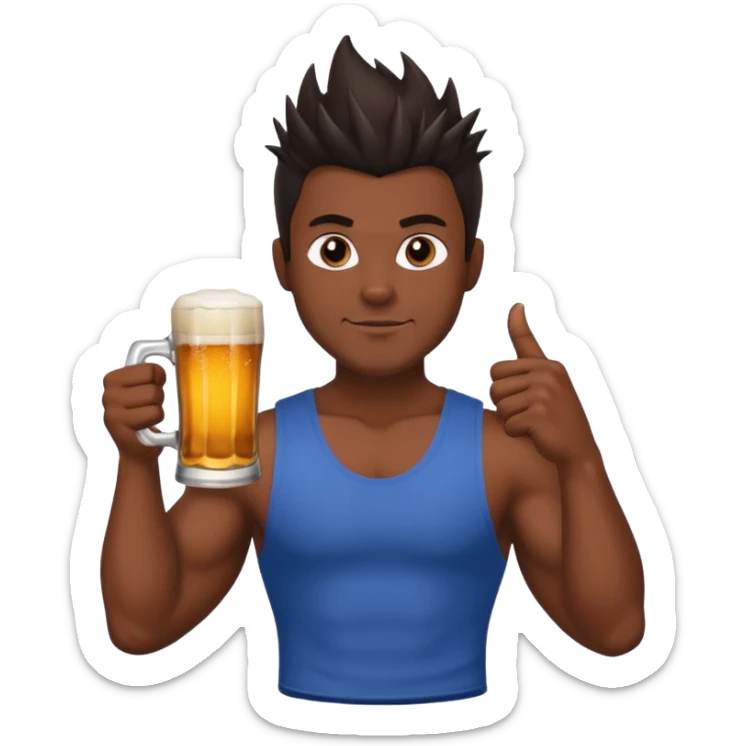 muscled guy in yoga pose, slightly dark skin, spiky dark hair, holding beer sticker