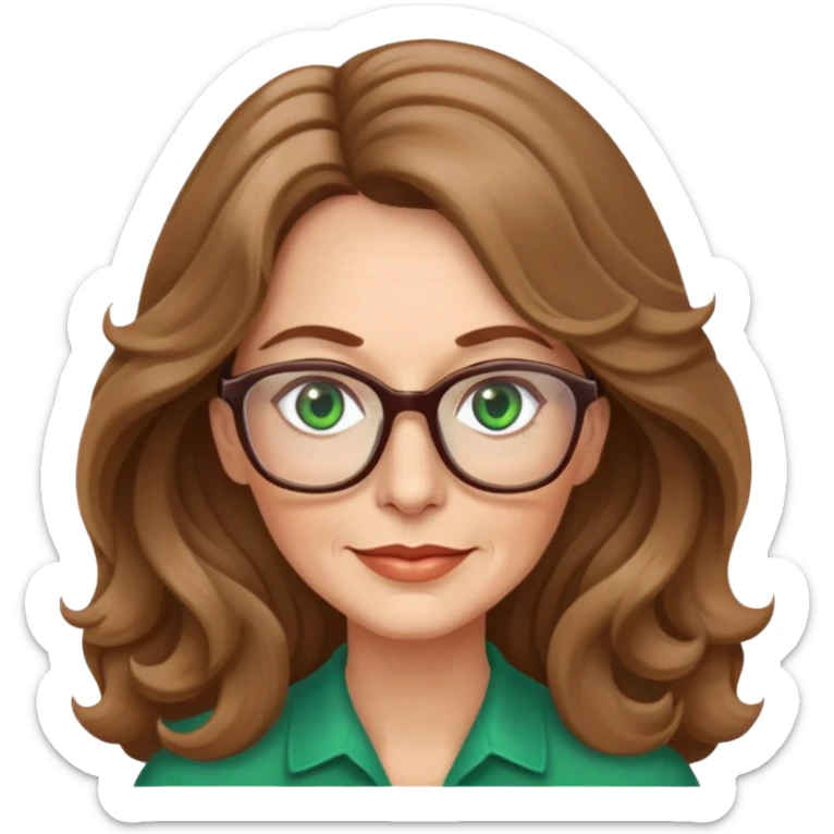 Woman 50 yrs light brown long wavy hair green eyes with glasses  sticker