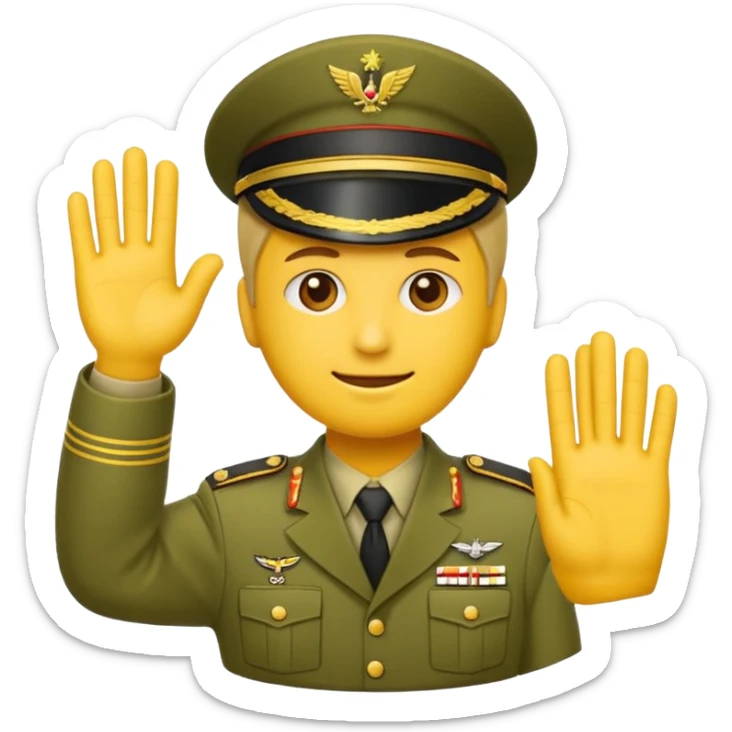Eine salutierenden Emoji (Hautfarbe: gelb ) in Armee Klamotten männlich; salutierend mit der rechten Hand und auf der Höhe der Stirn  sticker