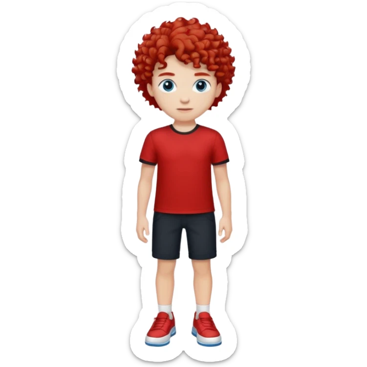 White shoes black short pants red shirt and hair in front curly and with blue eyes  sticker
