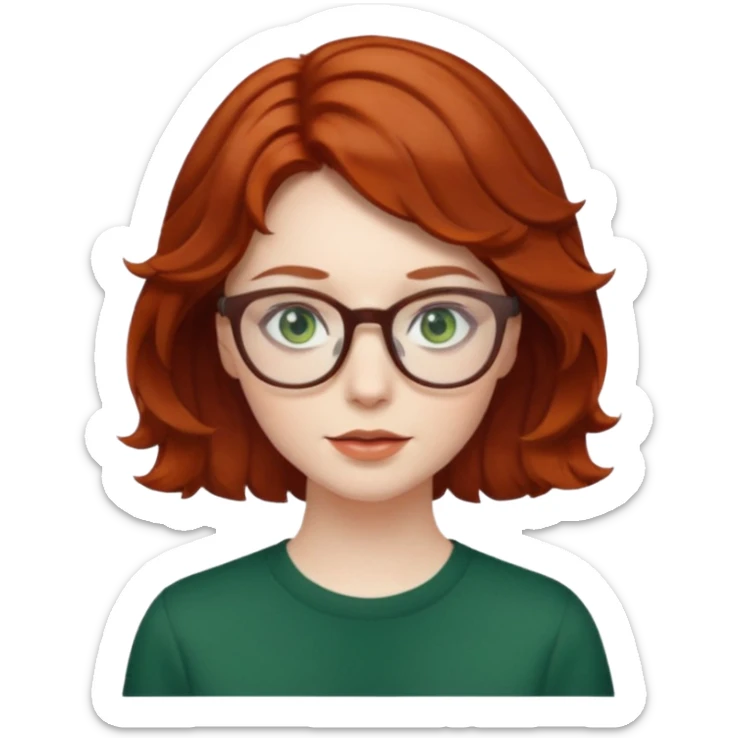 Short wavy auburn hair pale skin green eyes glasses sticker