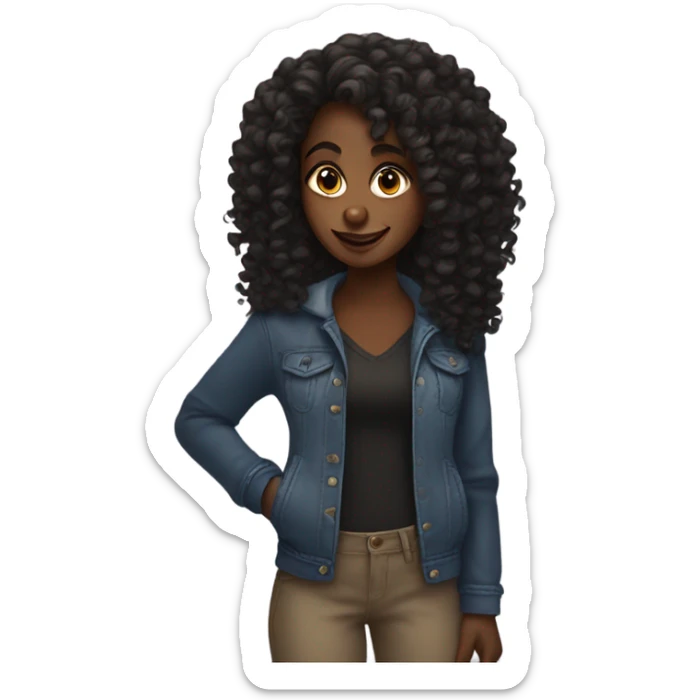 Black girl with long curly hair with an “I don’t care” mood sticker