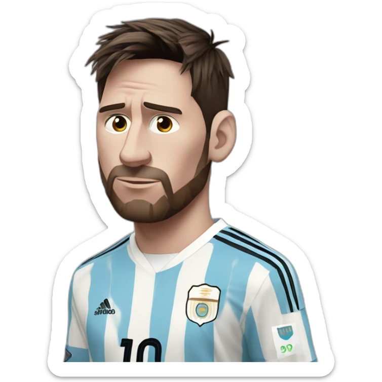 Messi With a look of sadness and loneliness in the clothes of the Argentine national team sticker