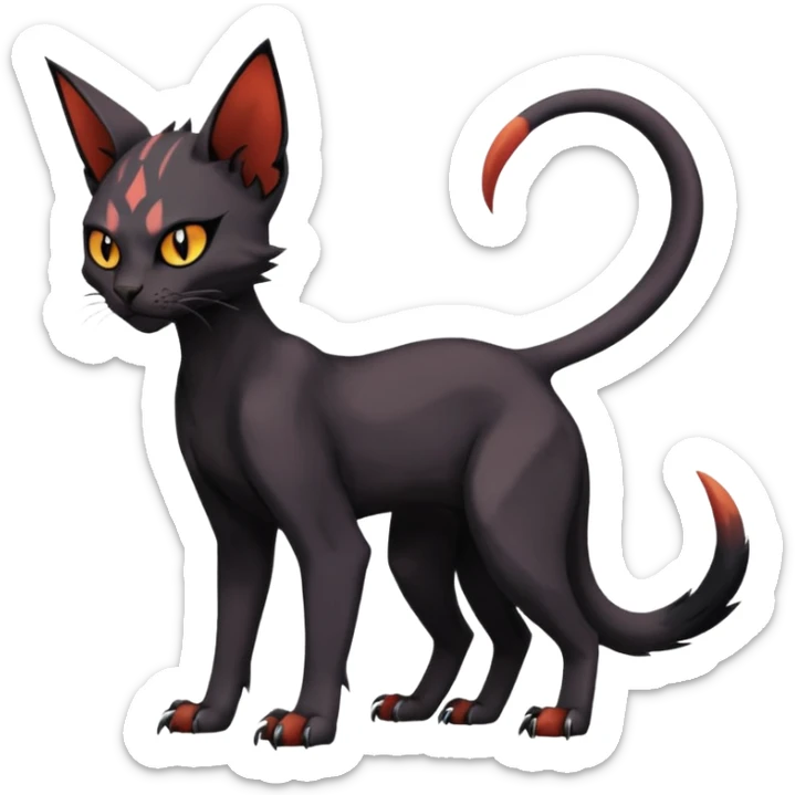 Black edgy Noivern-Torracat-Sphynx-Lykoi-Caracal-cat-Fakemon full-body sticker
