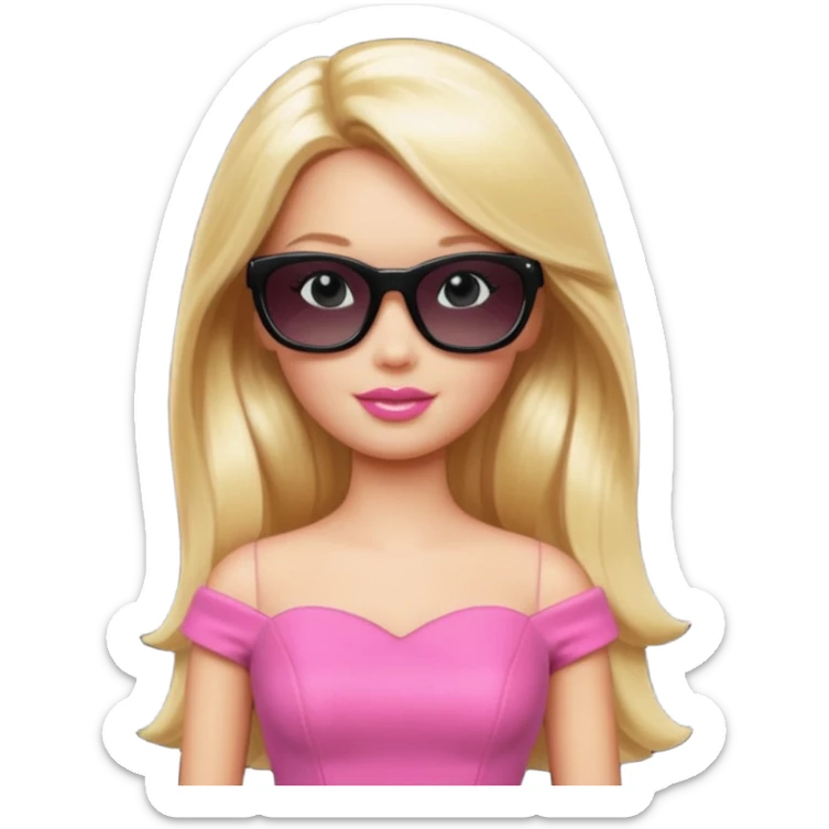 barbie with long blonde hair wear black sun glasses, pink dress sticker