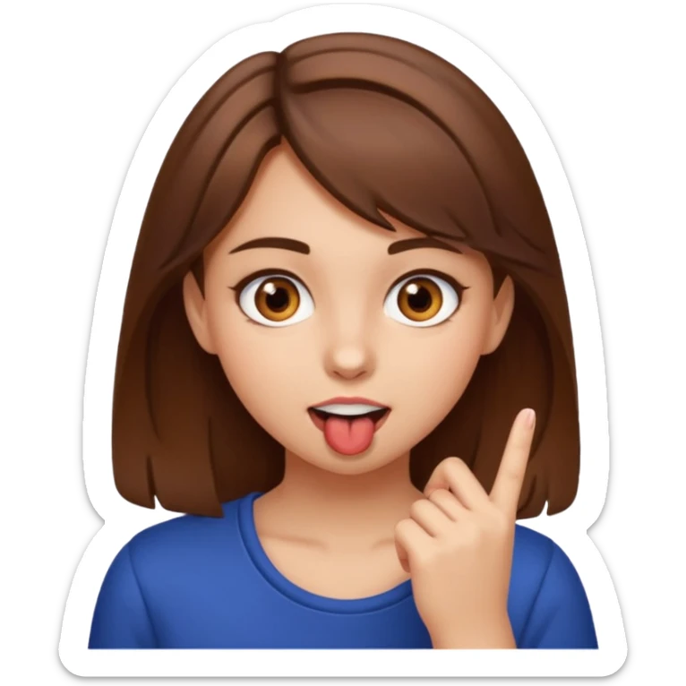 Fais moi une fille brune avec les yeux marrons, qui ce mort un doigt avec un regard coquin. sticker